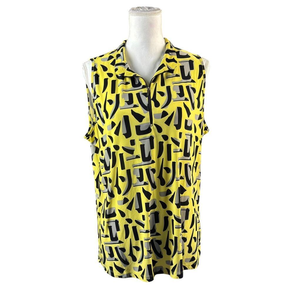 Jamie Saddock Golf Top Size XL Yellow Black Sleeveless Abstract Pickleball Golf - Picture 3 of 11